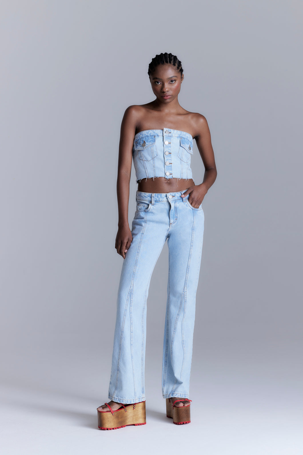 TOP JEANS DECOTE RETO COM BOTOES