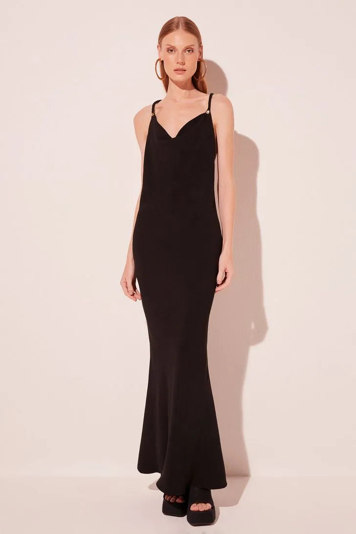 VESTIDO LONGO PETALAS PRETO