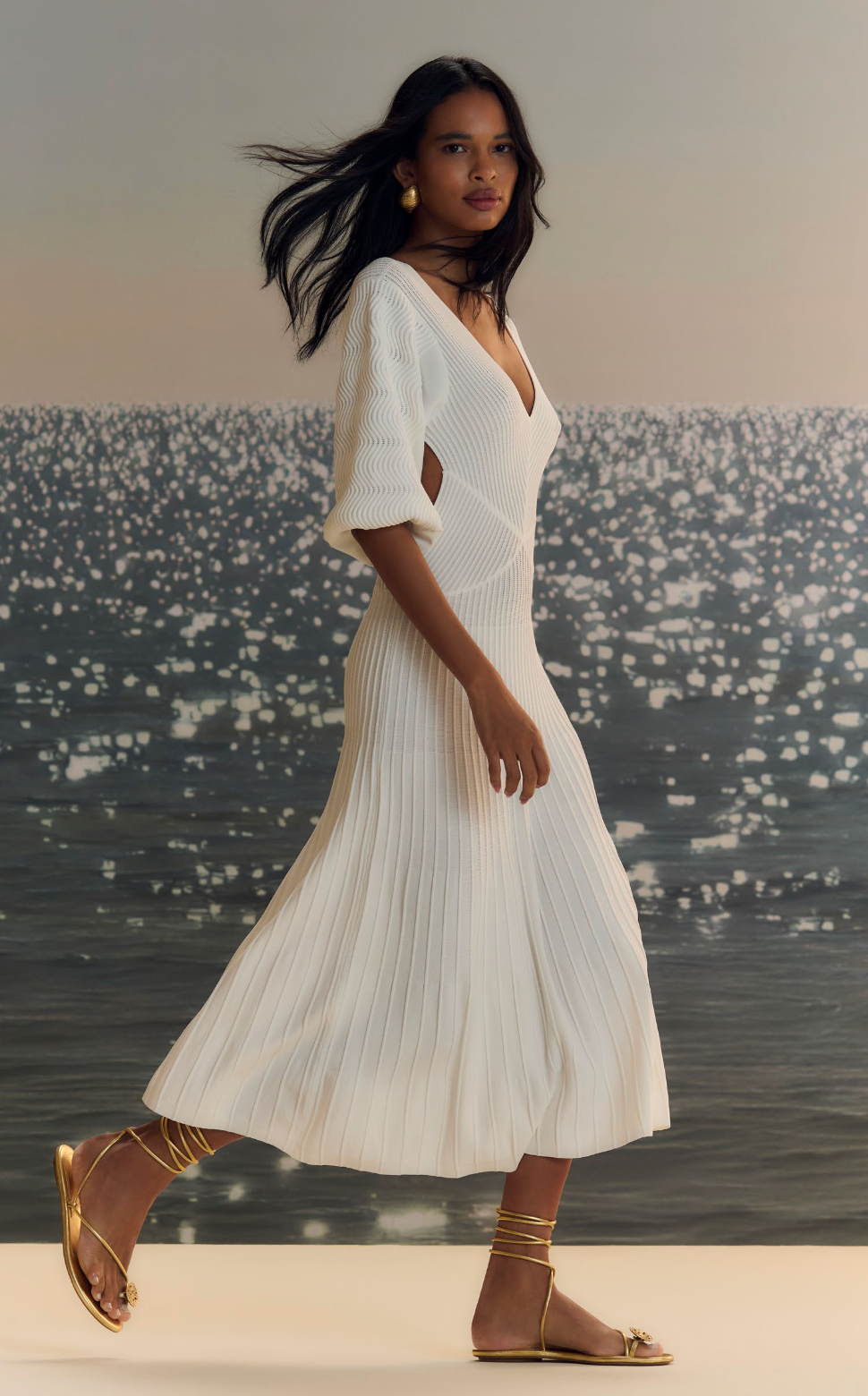 VESTIDO ONDAS CANELADO MIDI