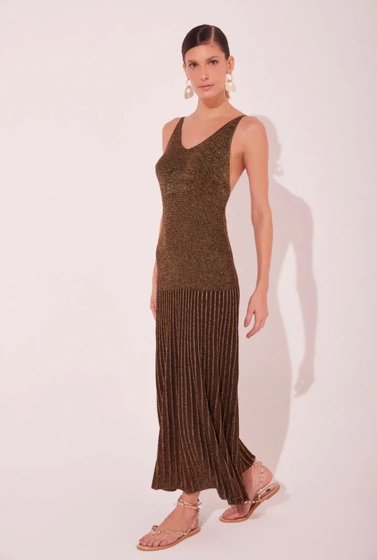 VESTIDO MIDI RELUZ DOURADO