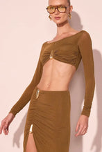 Load image into Gallery viewer, BLUSA CROPPED + SAIA LONGA GOTAS DOURADO SET
